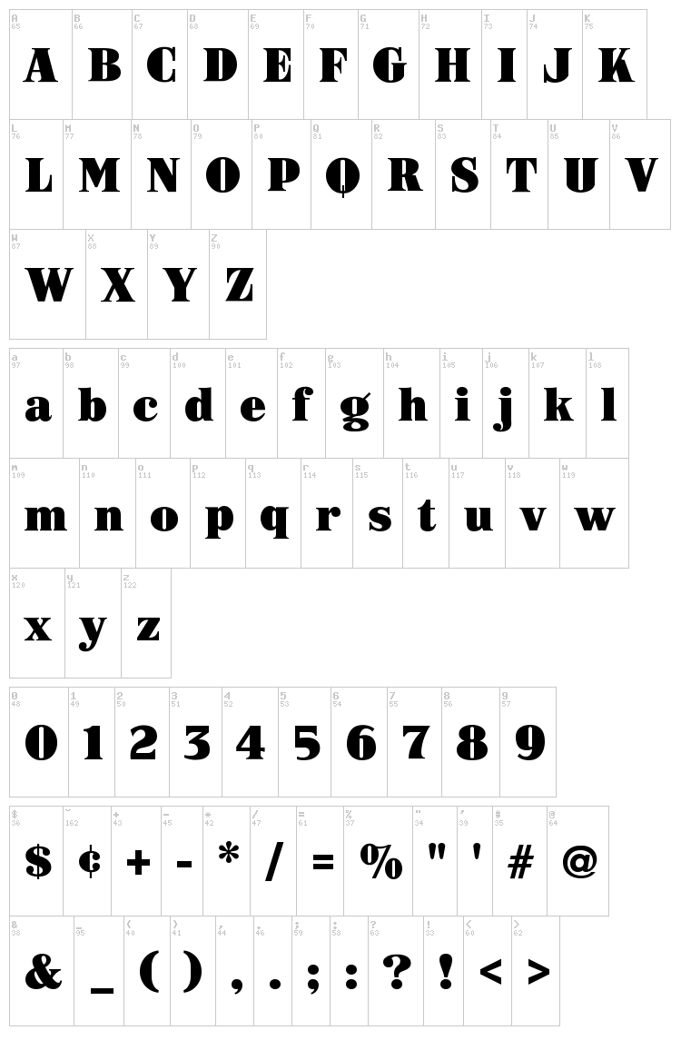 ARB-187 Modern Caps font map